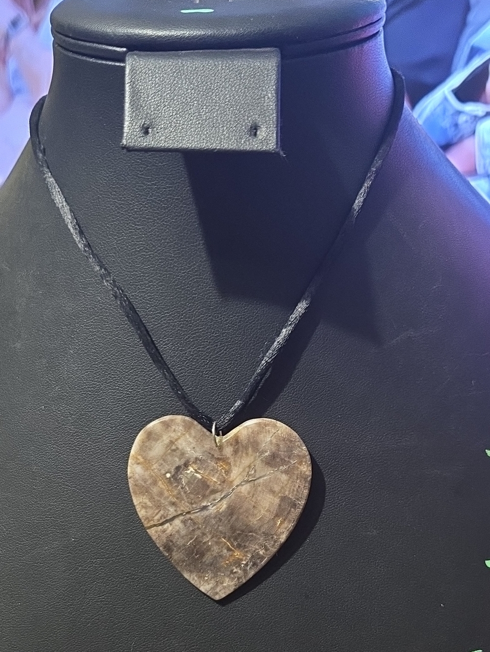 Heart Jasper Pendant Necklace in Brown Stone on Black Cord - Women Jewelry